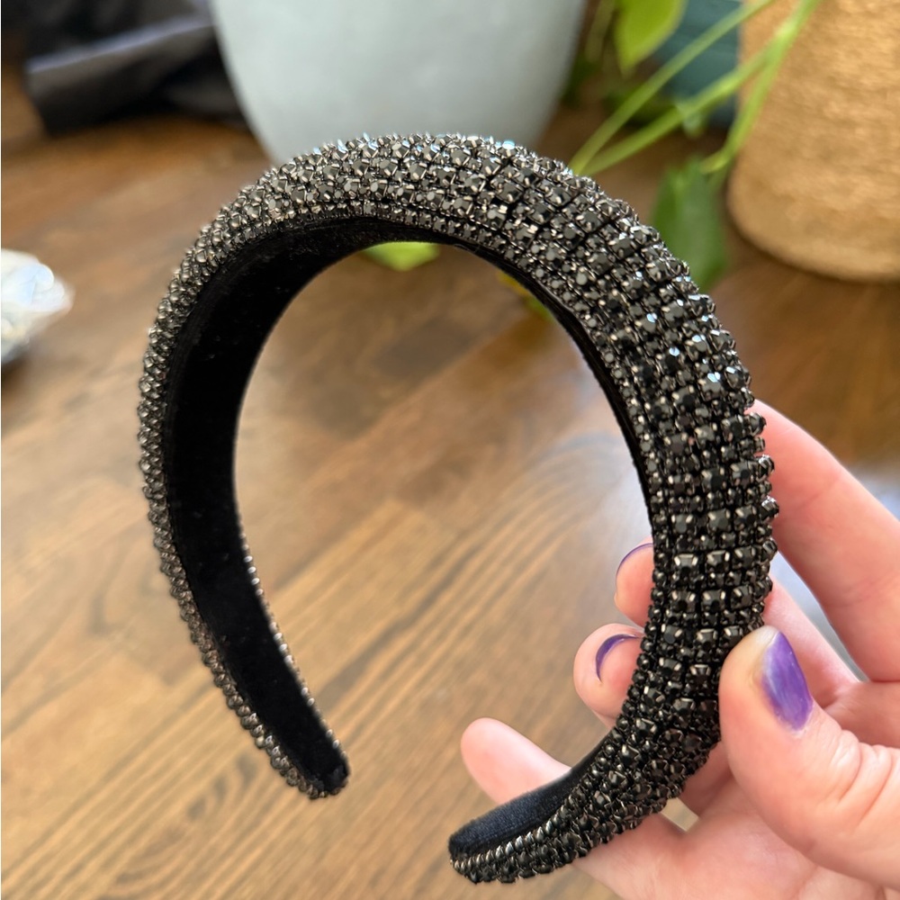 Embellished Black Rhinestone Padded Headband